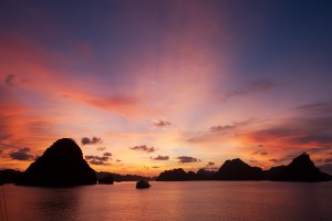 Amazing sunset over the Halong Bay