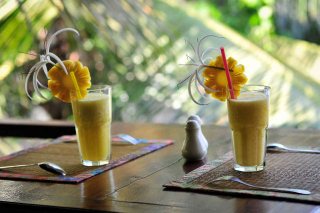 Drinks in the wooden terrace Sambor Village
