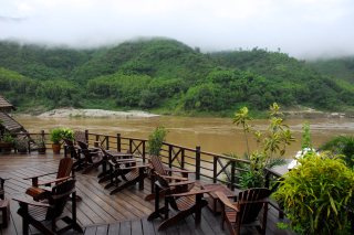 View from the terrace overlooking the Mekong River Sanctuary Pakbeng Lodge